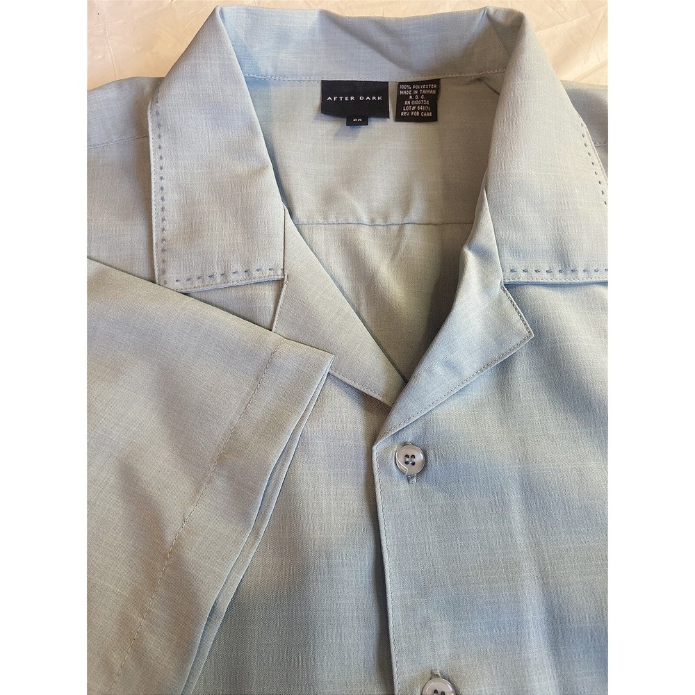 After Dark Mens 2X Light Blue Short Sleeve Bowling Shirt Embroidered Camp Collar